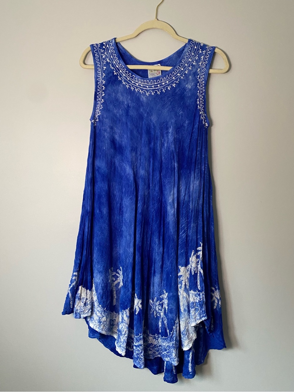 Blue Embroidered Boho Tunic Dress – Free Size